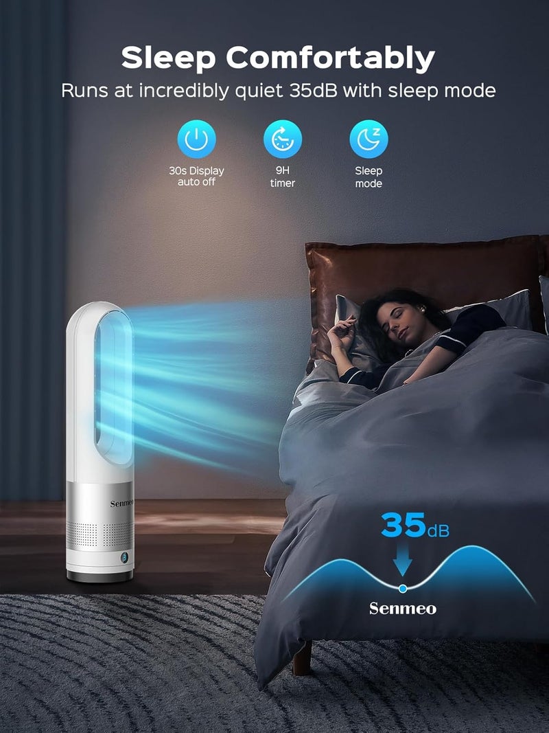 SENEMO Bladeless Fan for Bedroom, 22" Tower Fan with Remote, 8 Speeds, 9 Hour Timer, 90° Oscillating, LED Display with Auto Off, Easy to Clean, Bladeless Desk Fan for Bedroom, Kitchen, Office - Image 5